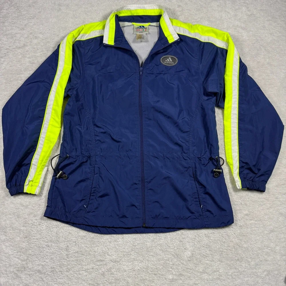 Adidas Windbreaker Mens‎ M Navy Blue Neon Yellow Vintage Track Jacket Full Zip